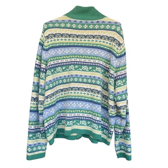 Blair Sweater Womens Extra Large Green Blue Zip Cardigan Fair Isle Knit Pastel - Picture 2 of 8